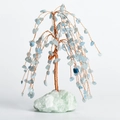 Handmade light blue crystal tree on natural stone base with copper wire branches - Aquamarine with Fluorite Base