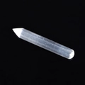 Polished natural white selenite energy wand with a pointed tip on black background - Round Pointed Massage Wand / White