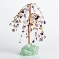 Handmade mixed gemstone crystal tree with copper wire on a natural green stone base - Colorful Fluorite with Fluorite Base