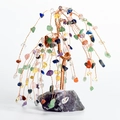 Colorful gemstone crystal tree with copper wire and raw amethyst base for office decor - Multicolor Crystal with Amethyst Base