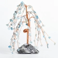 Handmade weeping willow crystal tree with blue gemstones on natural rock base - Aquamarine with Amethyst Base