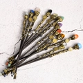 Set of 12 zodiac magic wands featuring natural crystals and vintage gold metal carvings - 12 Zodiac Series - Leo