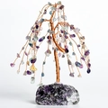 Handmade weeping willow crystal tree with fluorite leaves and amethyst raw stone base - Colorful Fluorite with Amethyst Base