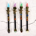 Handcrafted magic wand set with natural crystal stones and golden dragon reliefs - Dragon Element - Rose Red