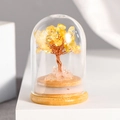 Artisanal glass dome crystal tree with yellow citrine leaves and a light wood base - Money Tree In Glass Dome / Citrine