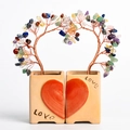 Set d'arbres en cristal avec base cœur en céramique et feuilles de gemmes - Style Couple Cœur / Cristal Coloré