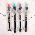 Gothic crystal magic wand set with owl metal relief and assorted raw gemstone points - Owl Element - Rose Red