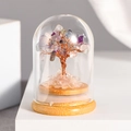 Handmade natural amethyst and rose quartz crystal tree in glass dome with wooden base - Colorful Fluorite