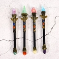 Black crystal wands with natural stone clusters, bronze metal wings and chakra stones - Bee Element - Rose Red