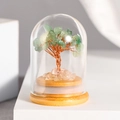 Mini green crystal tree in a glass dome with a wooden base for home desk decoration - Green Aventurine