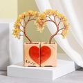 Paire d'arbres en cristal en forme de cœur avec socle en céramique gravé Love - Style Couple Cœur / Citrine