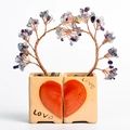 Paire d'arbres en améthyste avec pots en céramique en forme de cœur et mot 'Love' - Style Couple Cœur / Fluorite Colorée