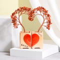 Paire d'arbres en cristal de agate rouge sur socle en forme de cœur avec mot Love - Style Couple Cœur / Agate rouge