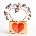 Paire d'arbres en améthyste avec base en céramique en cœur pour décoration intérieure - Style Couple Cœur / Améthyste