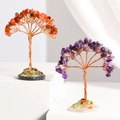 Handcrafted gemstone money tree ornaments with purple and orange crystals on stone base - Agate Slice Umbrella Style (63) / Multicolor Crystal