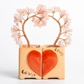 Ensemble d'arbres à monnaie en quartz rose avec socle en cœur Love pour décoration - Style Couple Cœur / Quartz rose