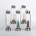 Set of five crystal energy water bottles with colorful hexagonal quartz pillars - Crystal Pillar - Metal Lid