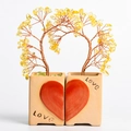 Paire d'arbres en citrine avec socle en céramique coeur rouge et gravure Love - Style Couple Cœur / Citrine