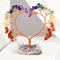Albero di cristallo a cuore con sette chakra su base di ametista naturale - Doppio Cuore Albero della Vita / Stile Chakra Multicolore