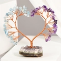 Albero di cristallo di ametista a forma di cuore con base naturale per la scrivania - Stile Acquamarina e Ametista