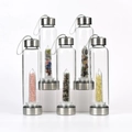 Crystal glass water bottle with silver lids and various natural energy gravel inserts - Gravel Pillar - Metal Lid