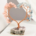 Albero di cristallo a cuore fatto a mano con pietre rosa e blu su base di ametista - Stile Quarzo Rosa e Acquamarina