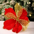 Rote und goldene Weihnachtsstern-Dekoration aus Samt mit Glitzerrändern für Weihnachtsbaum - Rot