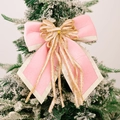 Fiocco di Natale in velluto rosa con bordi glitter oro per decorazioni natalizie e albero - Rosa