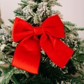 Large red velvet bow decoration for Christmas tree topper with hanging velvet ribbons - Red Hemmed Sponge Bow
