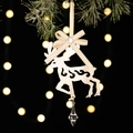 Ornement de renne de Noël blanc avec nœud en ruban et pendentif en cristal - Style Élan