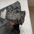 Borsa a tracolla alla moda con paillettes nere e argento e tracolla a catena lucida - Argento