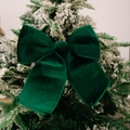 Dark green velvet Christmas tree bow pendant hanging on snowy branch decoration - Green Hemmed Sponge Bow