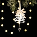 White hollow Christmas bell ornament with beige bow and crystal pendant on pine branch - Style with Bells