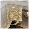 Elegant beige quilted tote bag with gold chain strap and geometric leather texture - Khaki