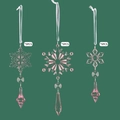 Set di 15 fiocchi di neve in acrilico rosa in tre stili per decorazioni natalizie - Rosa (Set di 15)