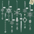 15PCS crystal style Christmas snowflake and icicle ornaments set for tree decoration - Waxberry Ball Metal Pendant / 15 Pcs Pack / Clear