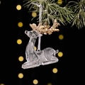 Adorno navideño de reno de acrílico con lentejuelas doradas en rama de pino nevada - Estilo Ciervo Sentado Transparente con Lentejuelas