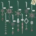15-piece pink and white Christmas tree ornament set featuring acrylic icicles and snowflakes - Waxberry Ball Metal Pendant / 15 Pcs Pack / Pink
