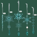 Set di 10 decorazioni natalizie in acrilico turchese con ghiaccioli e fiocchi di neve - Confezione da 10 / Blu