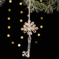 Transparent acrylic Christmas tree ornament with golden glitter and white ribbon hanger - Key