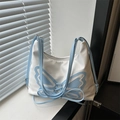 Sac seau grande capacité avec broderie papillon bleu et élégante bandoulière - Blanc avec Bleu