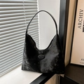 Grote zwarte draagtas met vintage textuur en lange schouderband voor dames - Zwart