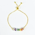 Adjustable gold box chain bracelet with seven colorful natural tumbled gemstones - Bracelet / Gold