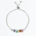 Adjustable silver chain bracelet with seven colorful natural crystal raw stones - Bracelet / Silver