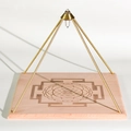 Natural white crystal pyramid with mandala engraved wood base and gold metal frame - Mandala / Large