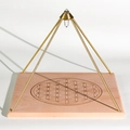 Golden pyramid metal frame with natural white crystal and wooden Flower of Life base - Flower of Life / Large