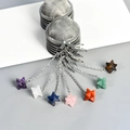 Teeei aus Edelstahl mit Netzgewebe und einem violetten Amethyst-Sternanhänger als Schmuck - Merkaba Stil