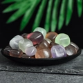 Natural polished colorful fluorite crystals and tumbled healing stones in black tray - Fluorite (Large)