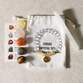 Zodiac crystal gift set with tumbled stones, beaded bracelet and drawstring canvas pouch - Leo