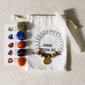 Zodiac crystal gift set with gemstone bracelet, raw stones and cotton pouch - Pisces